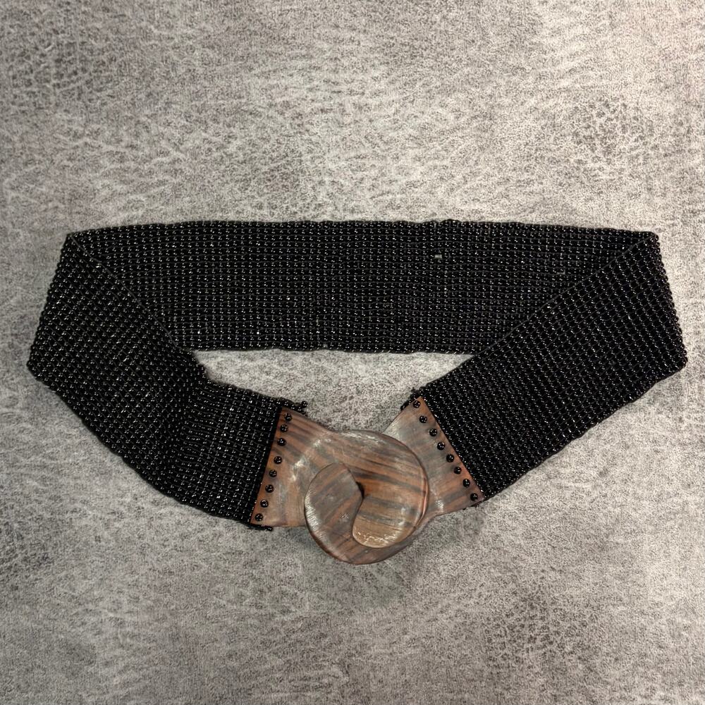Black Beaded Wooden Buckle Belt